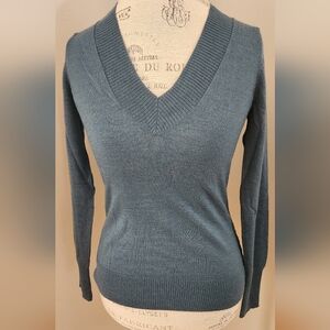 THE LIMITED women's V-neck merino wool blend long sleeve green sage sweater in S